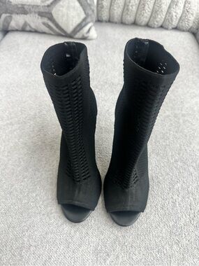 Steve Madden Black Knit Peep-Toe Sock Heels